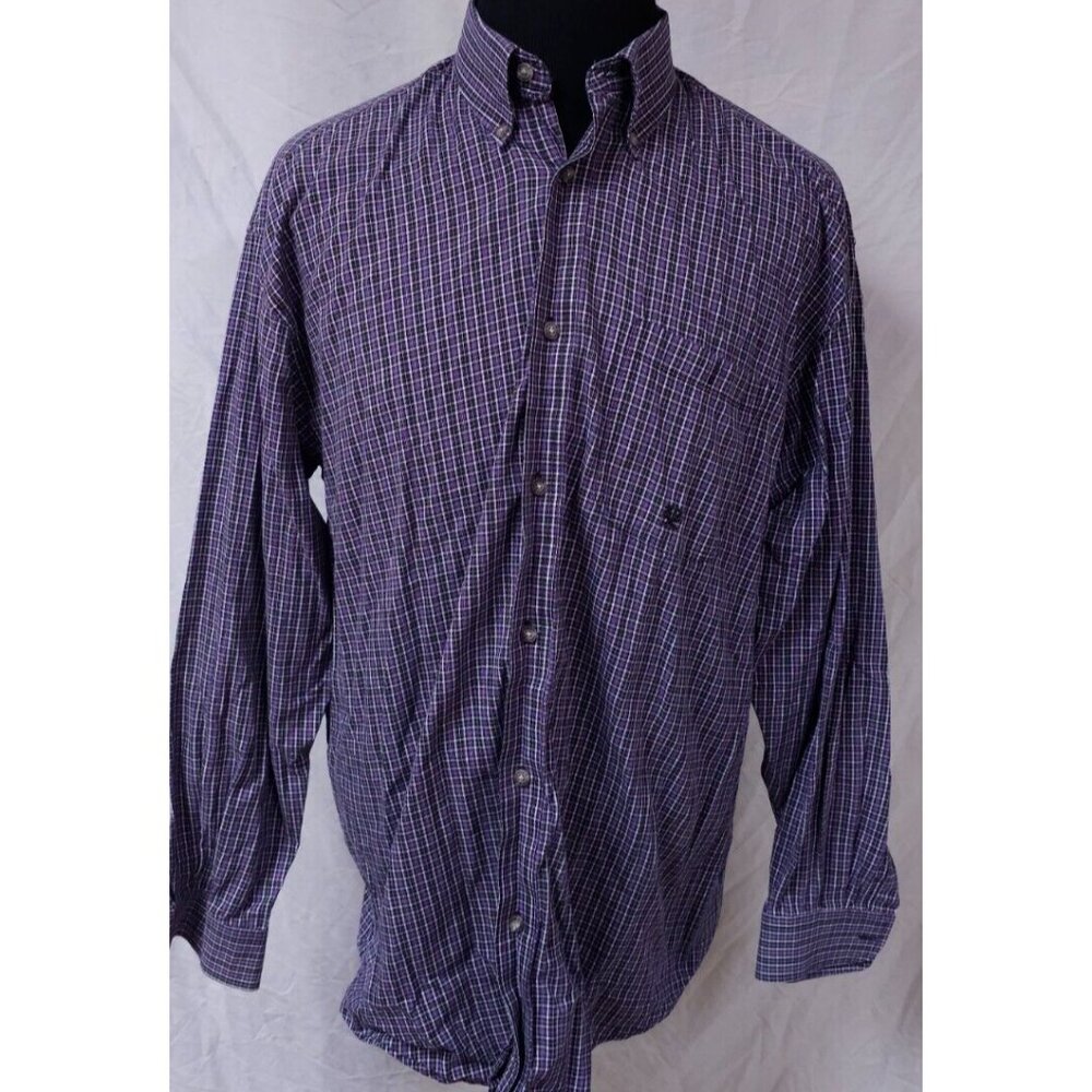 Wrangler Twenty X Mens XL Purple Plaid Long Sleeve Button Down Logo Shirt